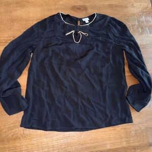 J. Crew Black Long-Sleeve Tie-Neck Blouse with Gems for the Trim
